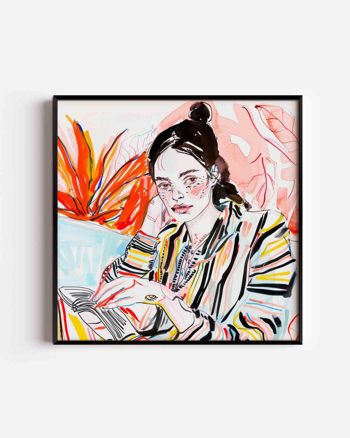 Vrouw met boek – vrouwelijk portret als vierkante poster