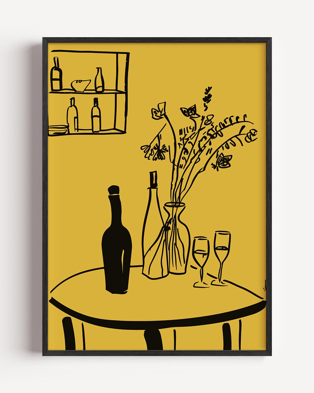 Moderne Wijn & Bloem Illustratie – zomer portret poster als wanddecoratie