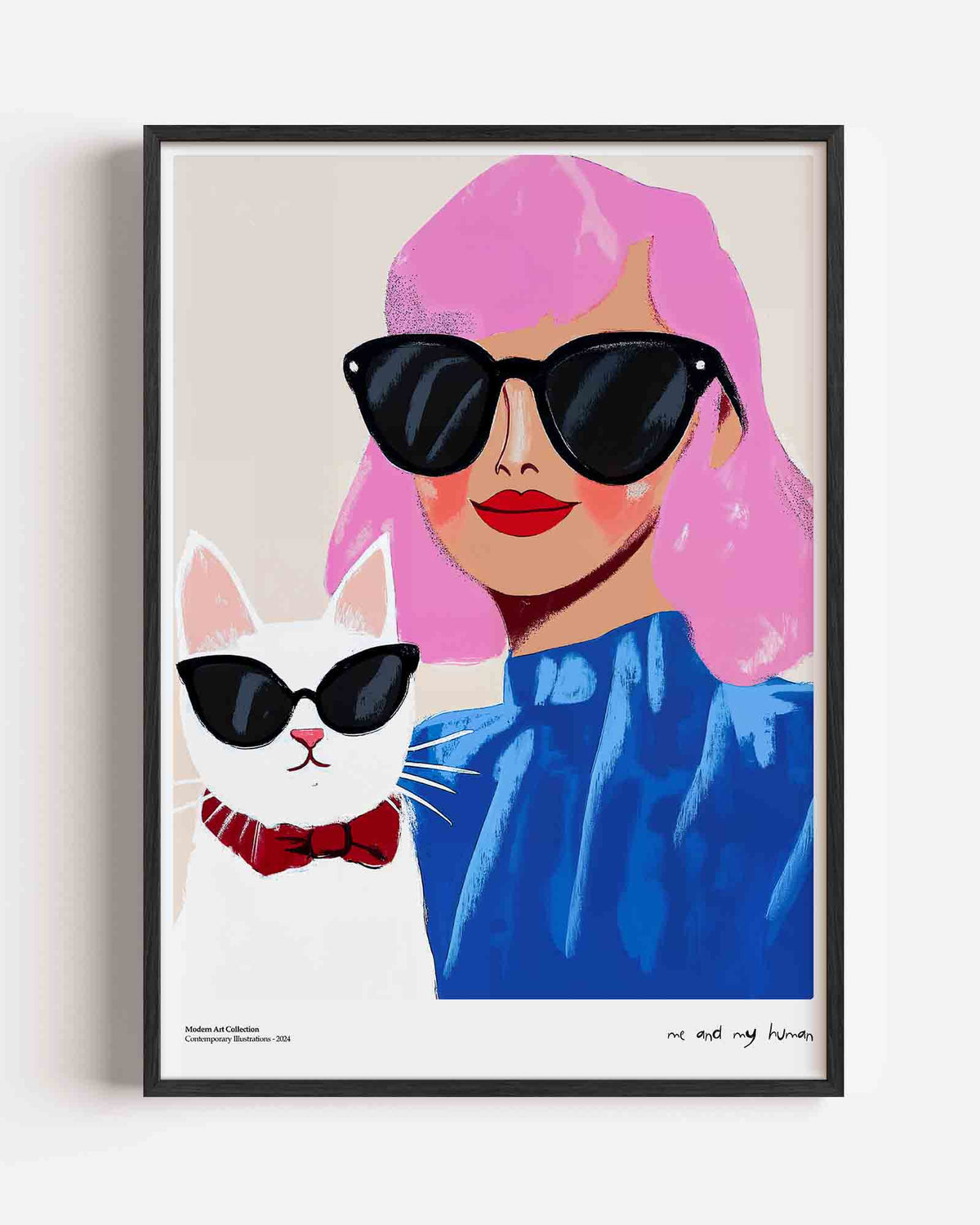 Vrouw en kat met zonnebrillen – Pop Art en Streetart portret poster als wanddecoratie
