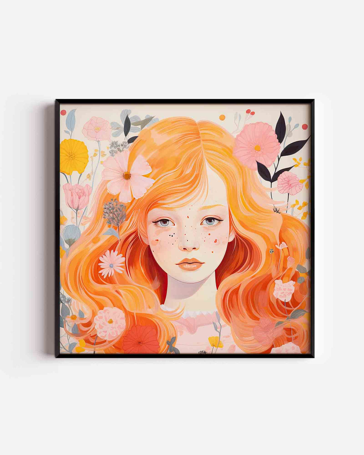 Meisje met bloemen – vierkante kinderposter als wanddecoratie