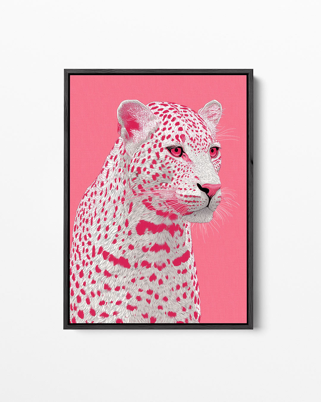 Roze luipaard portret – staand wanddecoratie kunstwerk
