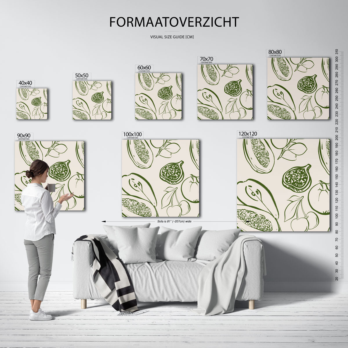 Fruit en bladeren – vierkante muurposter voor keuken of eethoek