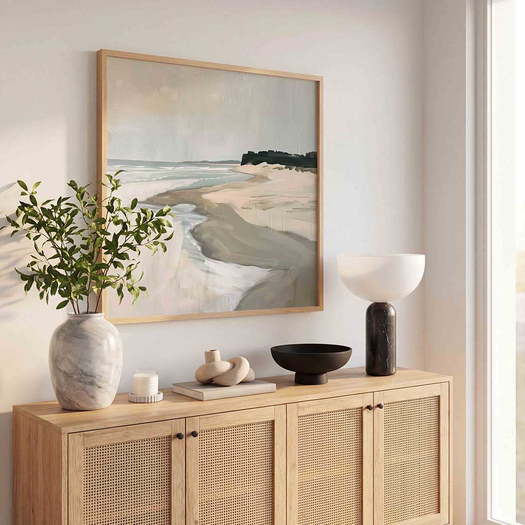 Strand en zee – kunst en design poster in vierkant formaat
