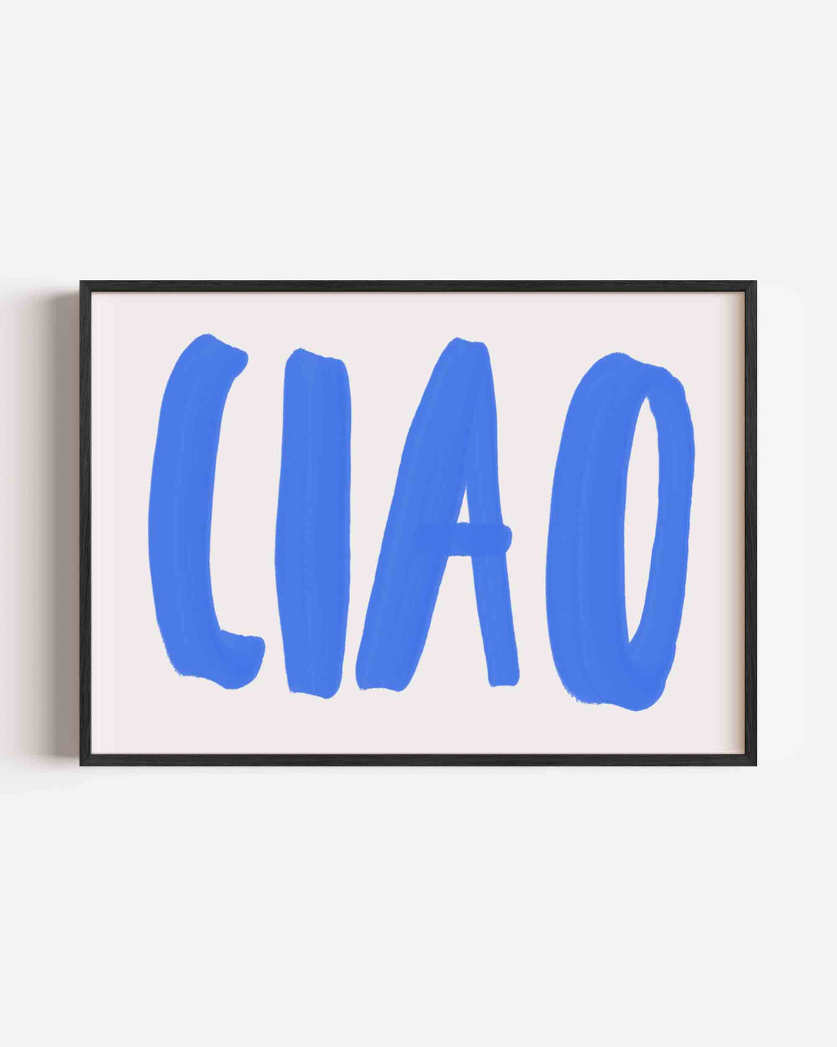 Ciao blauwe tekst – hedendaagse illustratie poster in landscape formaat