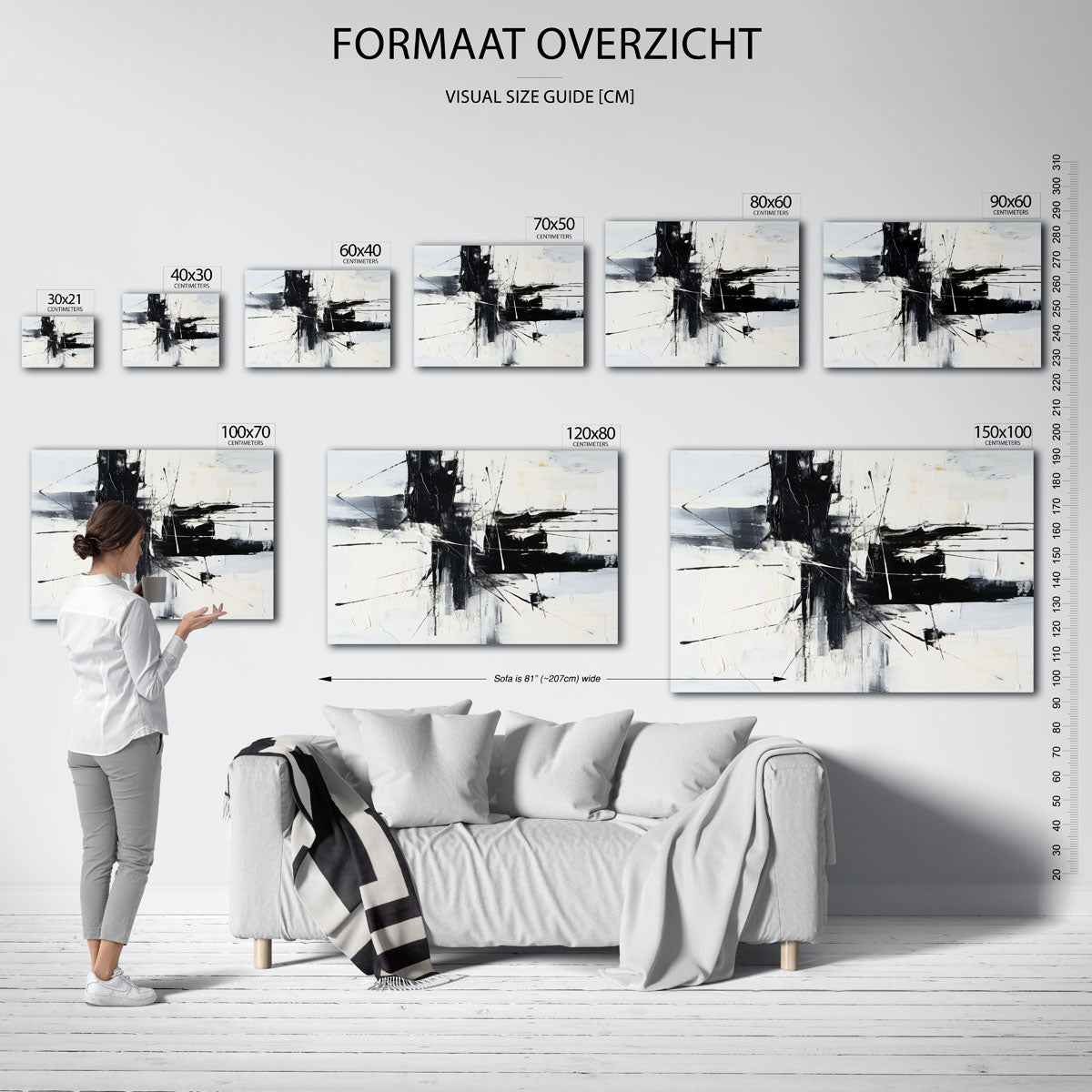 Abstracte zwart wit compositie – liggende muurposter met abstracte vormen