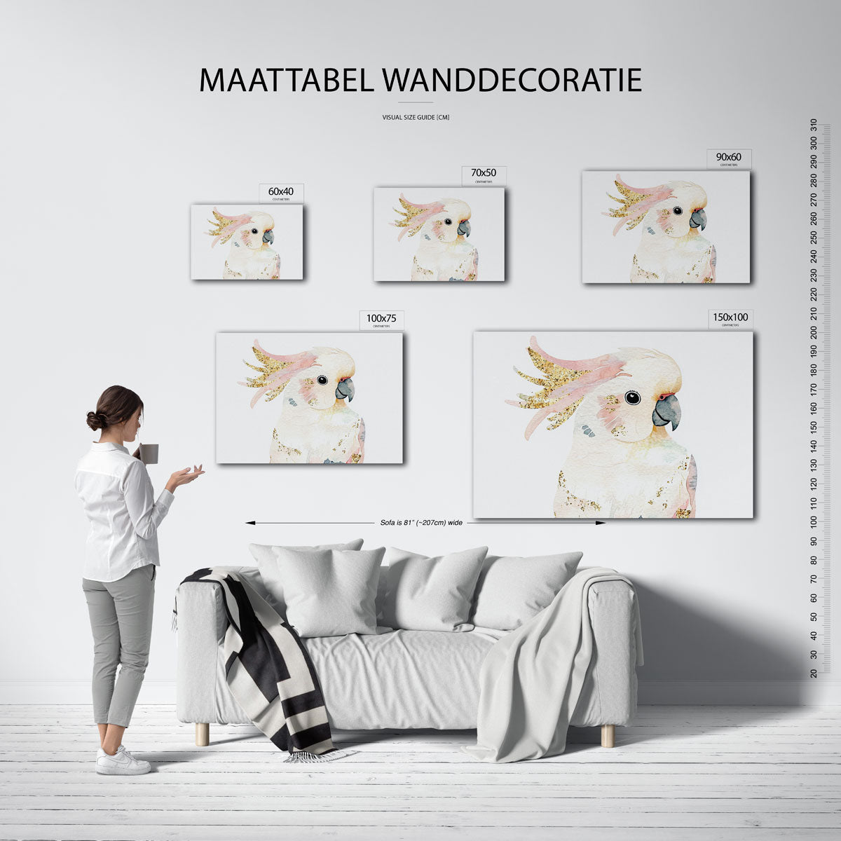 Vrolijke kaketoe – kunstwerk op canvas, dibond of plexiglas