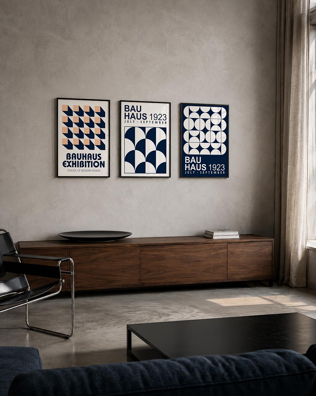 Vorm en schaduw posterset – tweede productweergave – deze posterset in drie delen toont een ritmisch patroon van