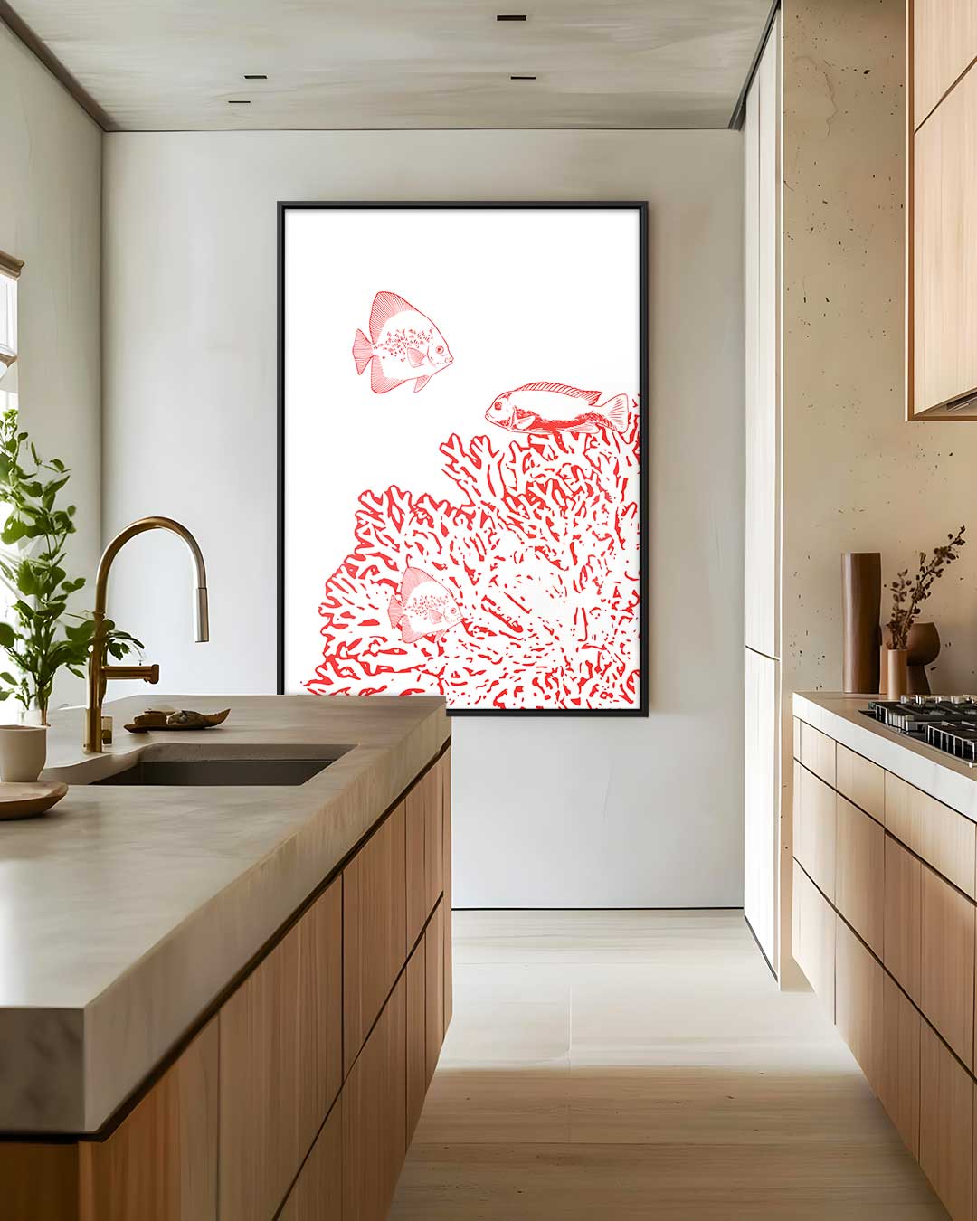 Onderwateravontuur in Rood – staand kunstwerk voor modern interieur