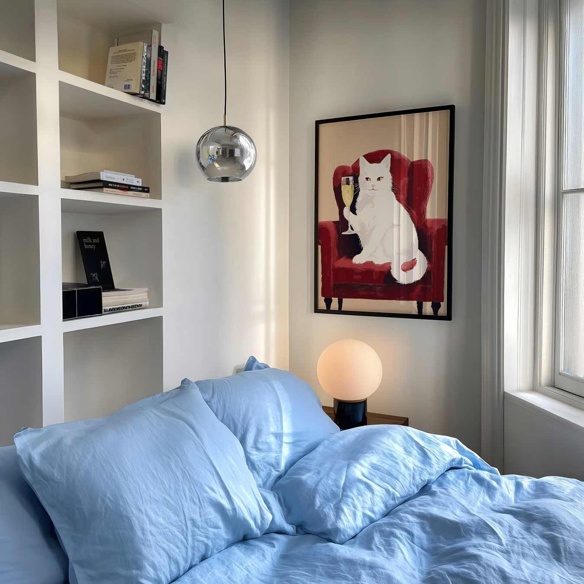 Stijlvolle Kat Met Champagnetoast – staande muurposter met dierenthema