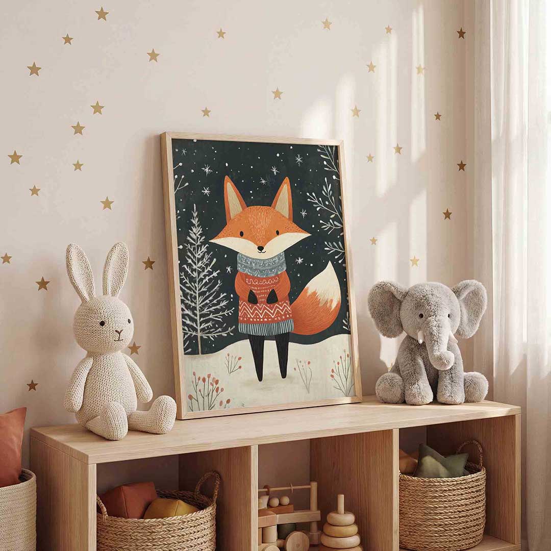 Vos met trui – staande kinderkamer wanddecoratie van WallArtistic