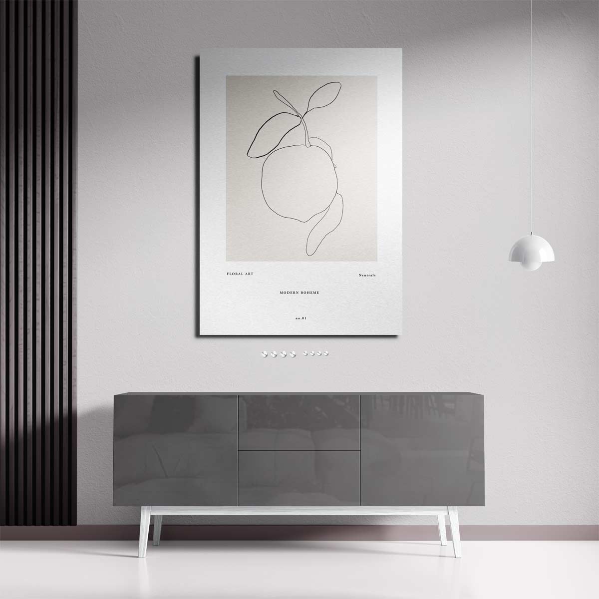Minimalistische Lijntekening van Citrus – staande wandkunst voor woonkamer of interieur