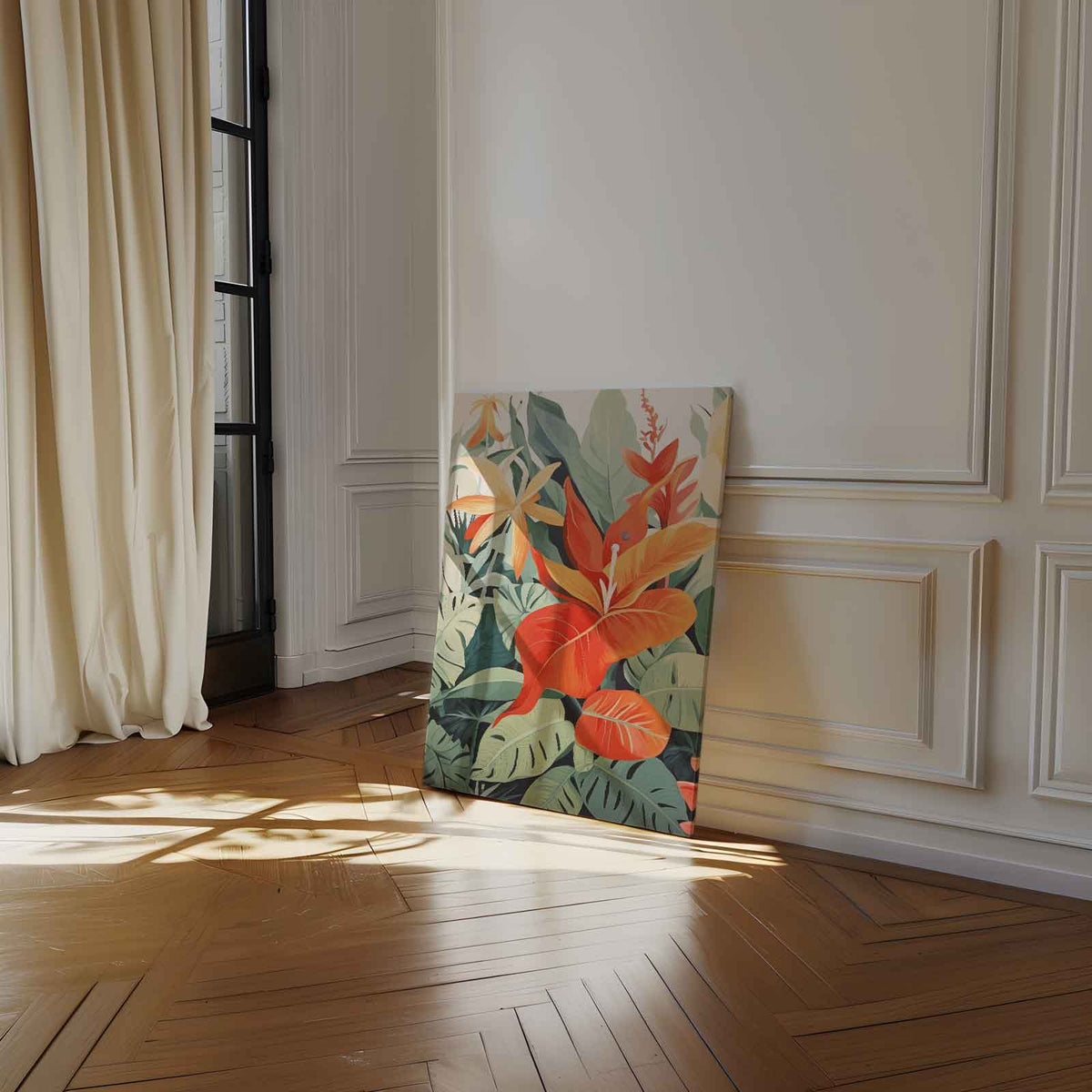 Tropische Bloemenpracht Schilderij – staand kunstwerk voor modern interieur