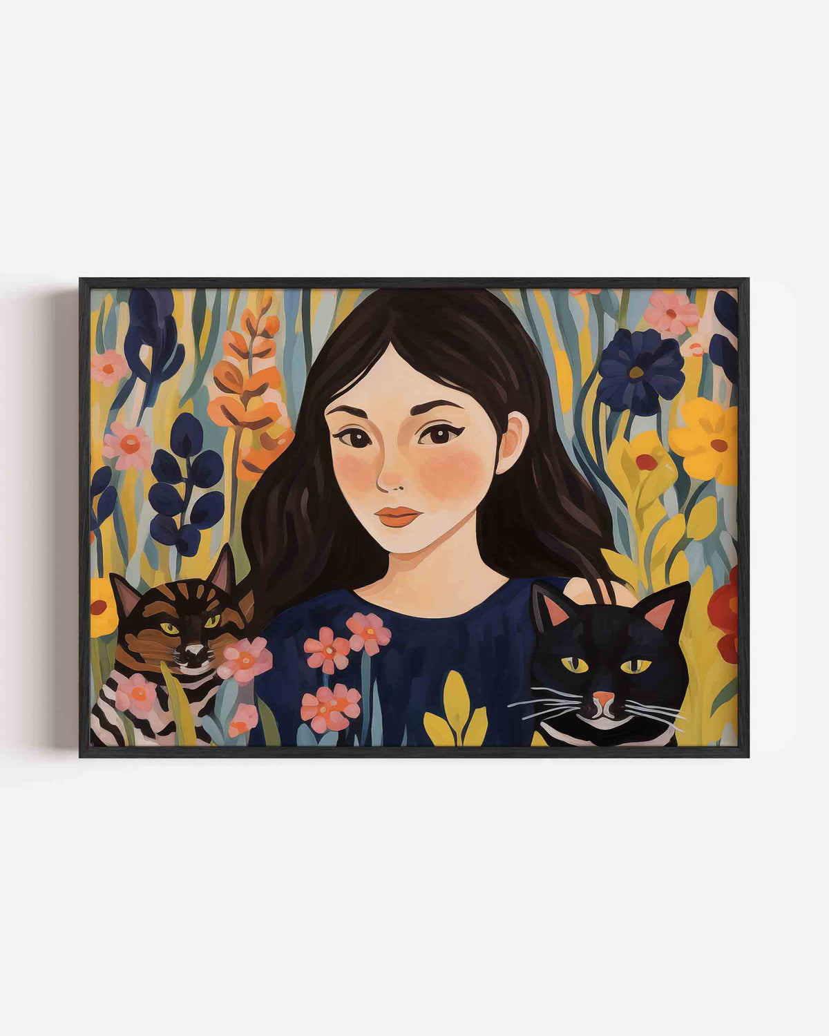 Vrouw met katten – vrouwelijk portret als landscape poster