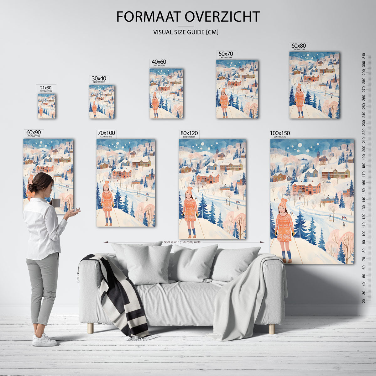 Winterlandschap met skiër – staande muurposter voor kerst