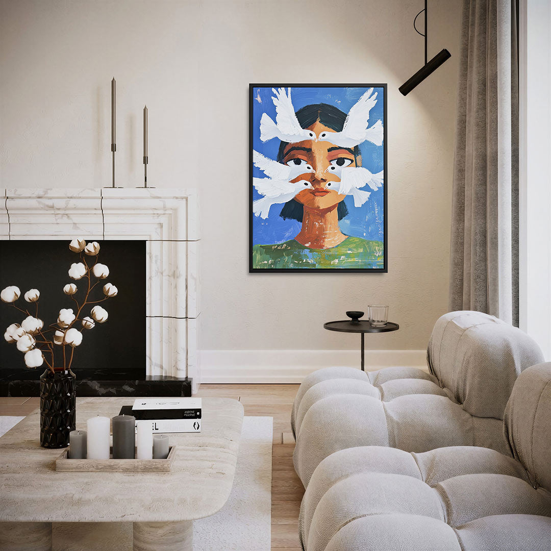 Vogels en gezicht – staand wanddecoratie kunstwerk