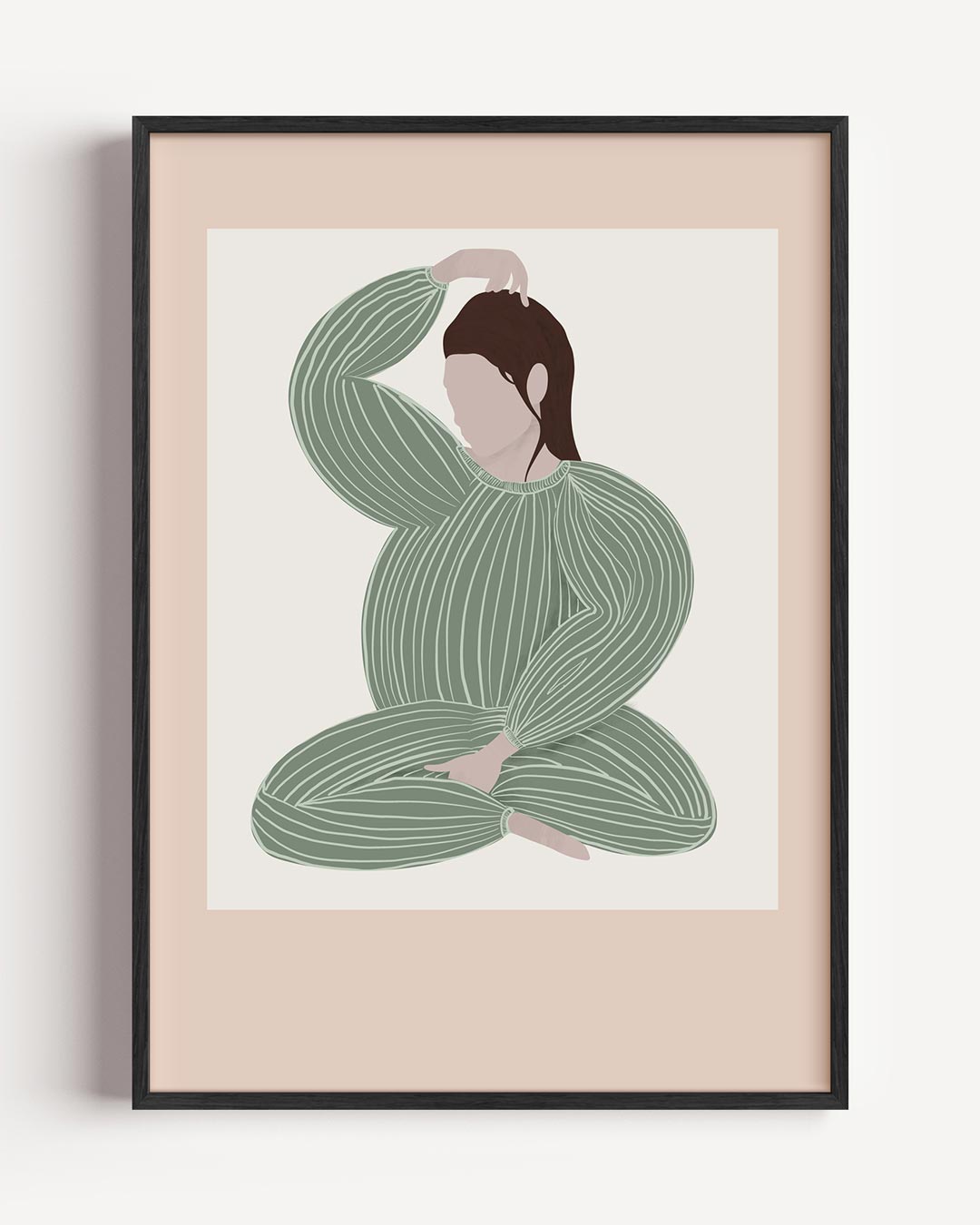 Serene Elegantie: Stijlvolle Vrouw in Rust – moderne portret poster als wanddecoratie