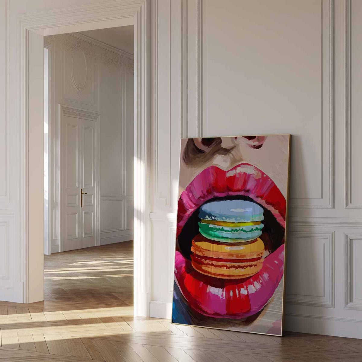 Kleurrijke Macaron Kus – zomer poster als frisse staande wanddecoratie
