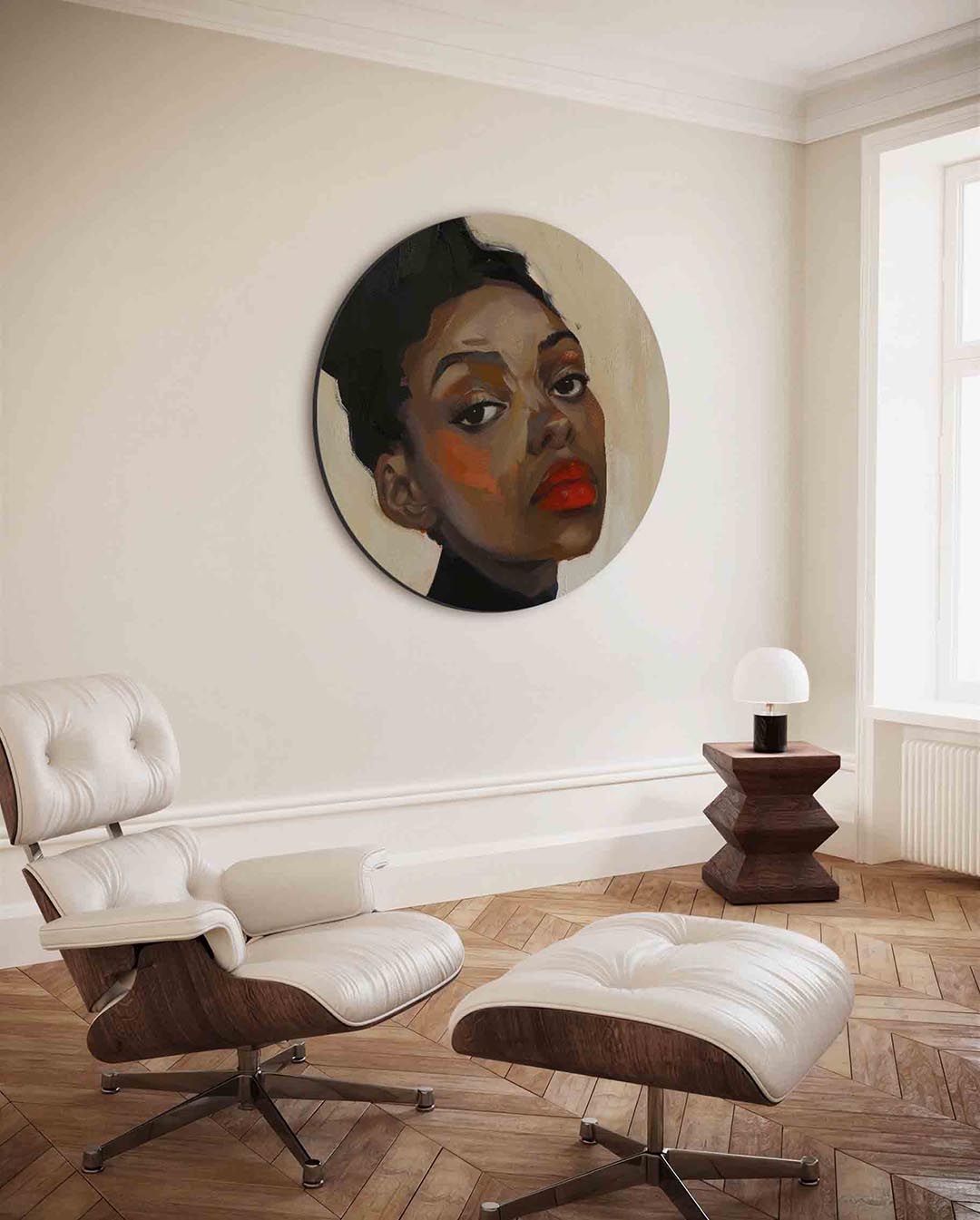 Portret met rode lippen – moderne ronde wanddecoratie van WallArtistic