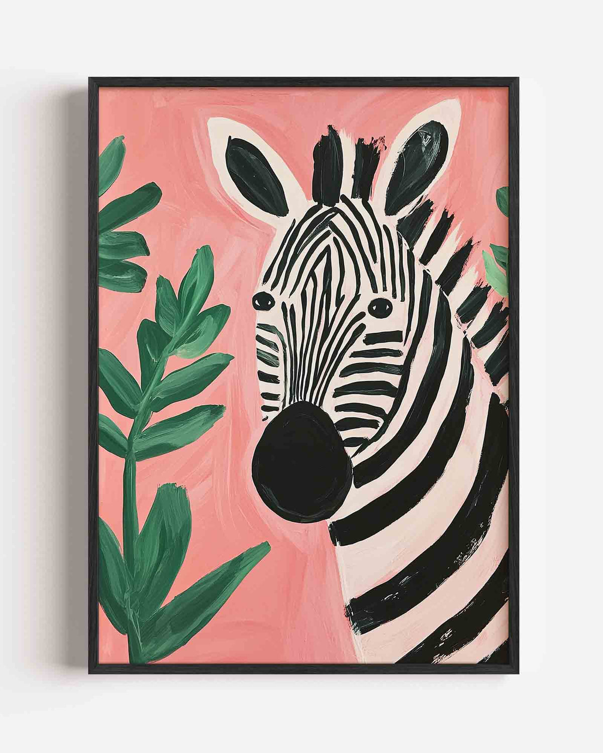 Zebra en bladeren – dieren portret poster als wanddecoratie