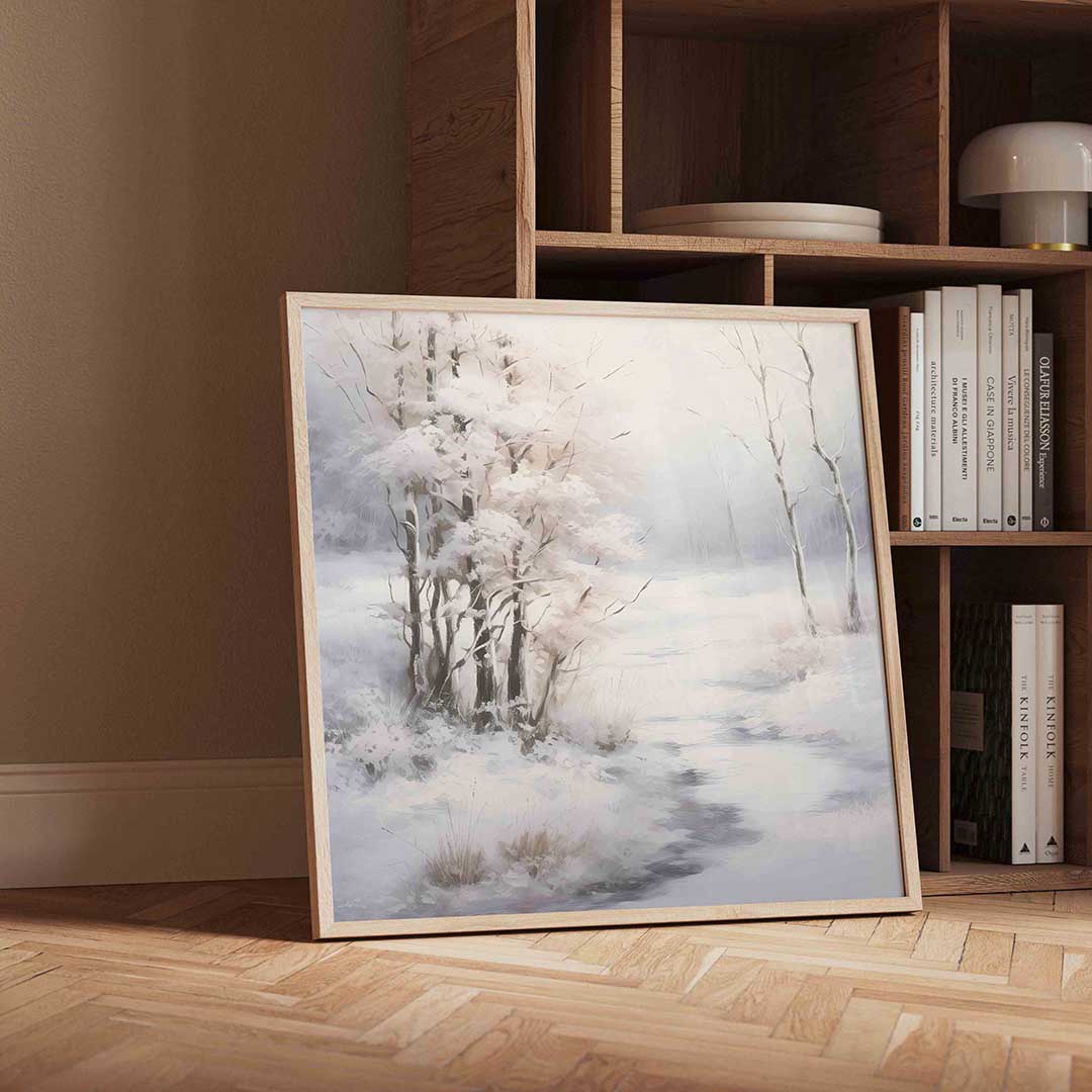 Winterlandschap met bomen – vierkante kerst wanddecoratie van WallArtistic