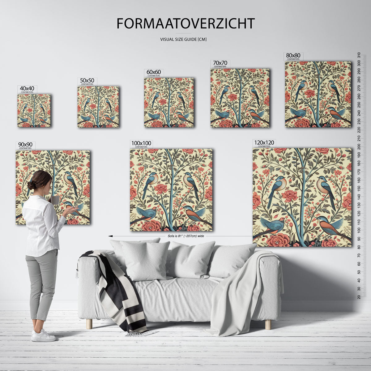 Vogels en bloemen – vierkante muurposter met vintage uitstraling