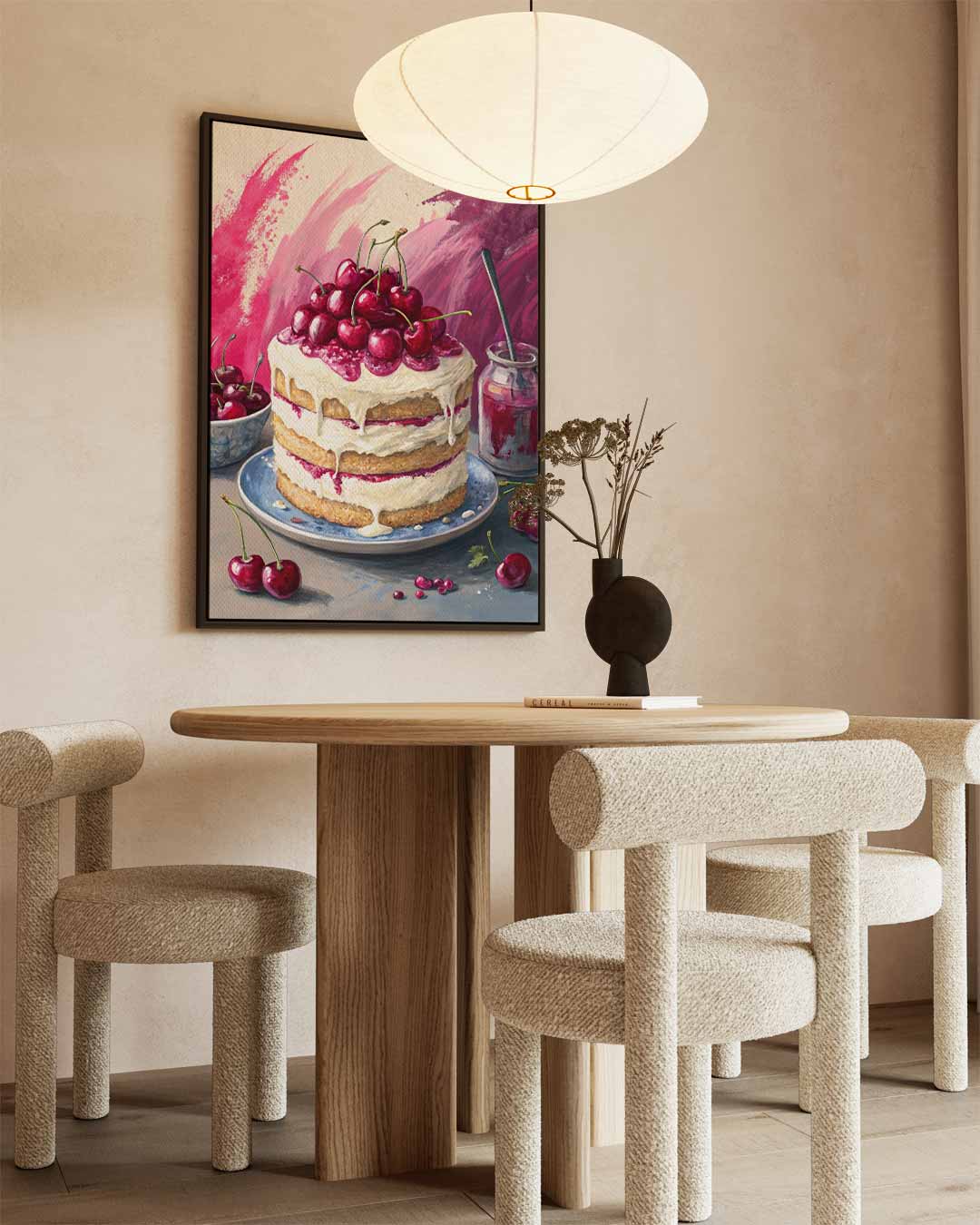 Verrukkelijk Kersentaart Schilderij – canvas wanddecoratie in portret formaat