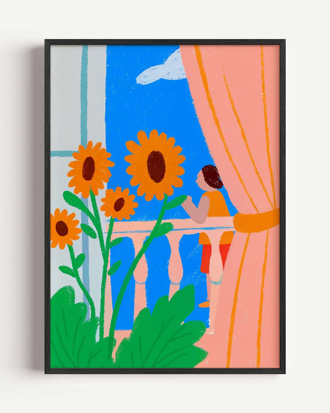 Zonnige Balkon Idylle – bloemen portret poster als wanddecoratie