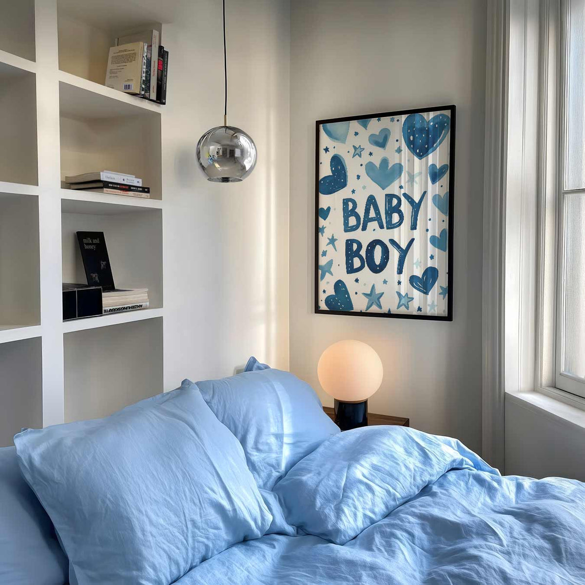 Blauwe Babyjongen – staande muurposter voor de kinderkamer