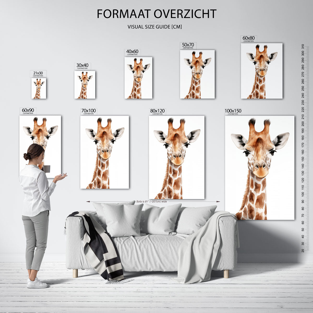 Giraffe portret – staande muurposter met jungle thema