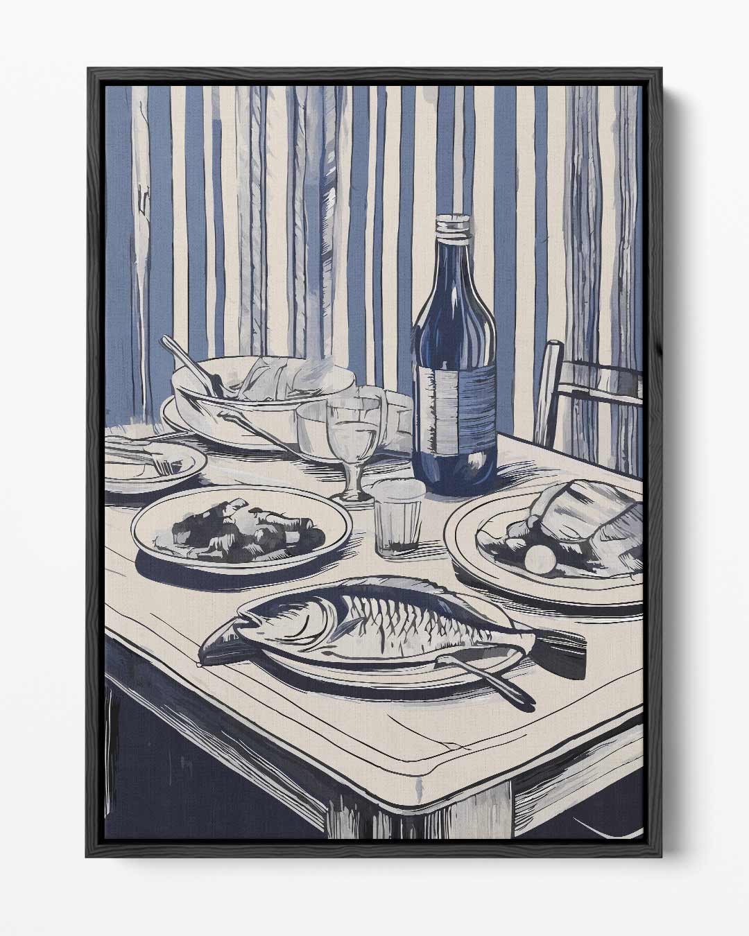 Blauwe Stilleven Tafelettude – portret kunstwerk als wanddecoratie