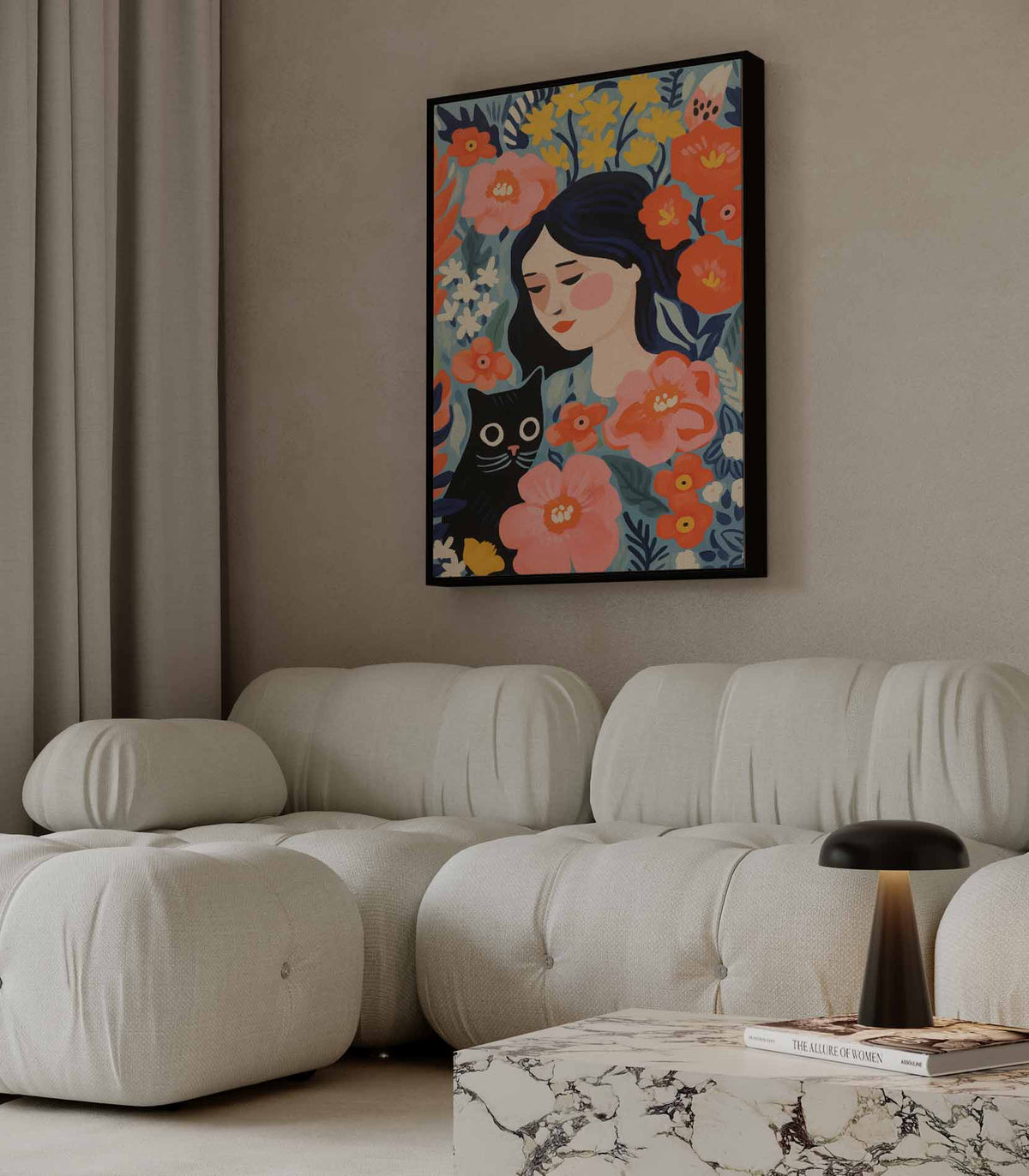 Bloemendroom met Kat – portret wandkunst van WallArtistic