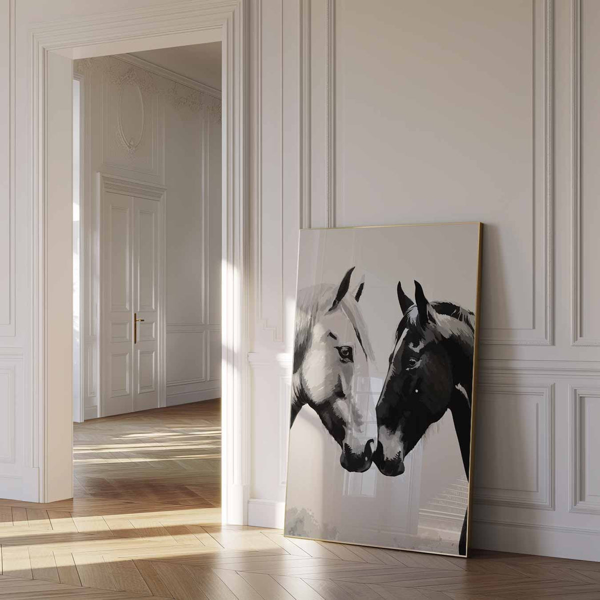 Twee Paarden Vriendschap – dierenposter als moderne staande wanddecoratie
