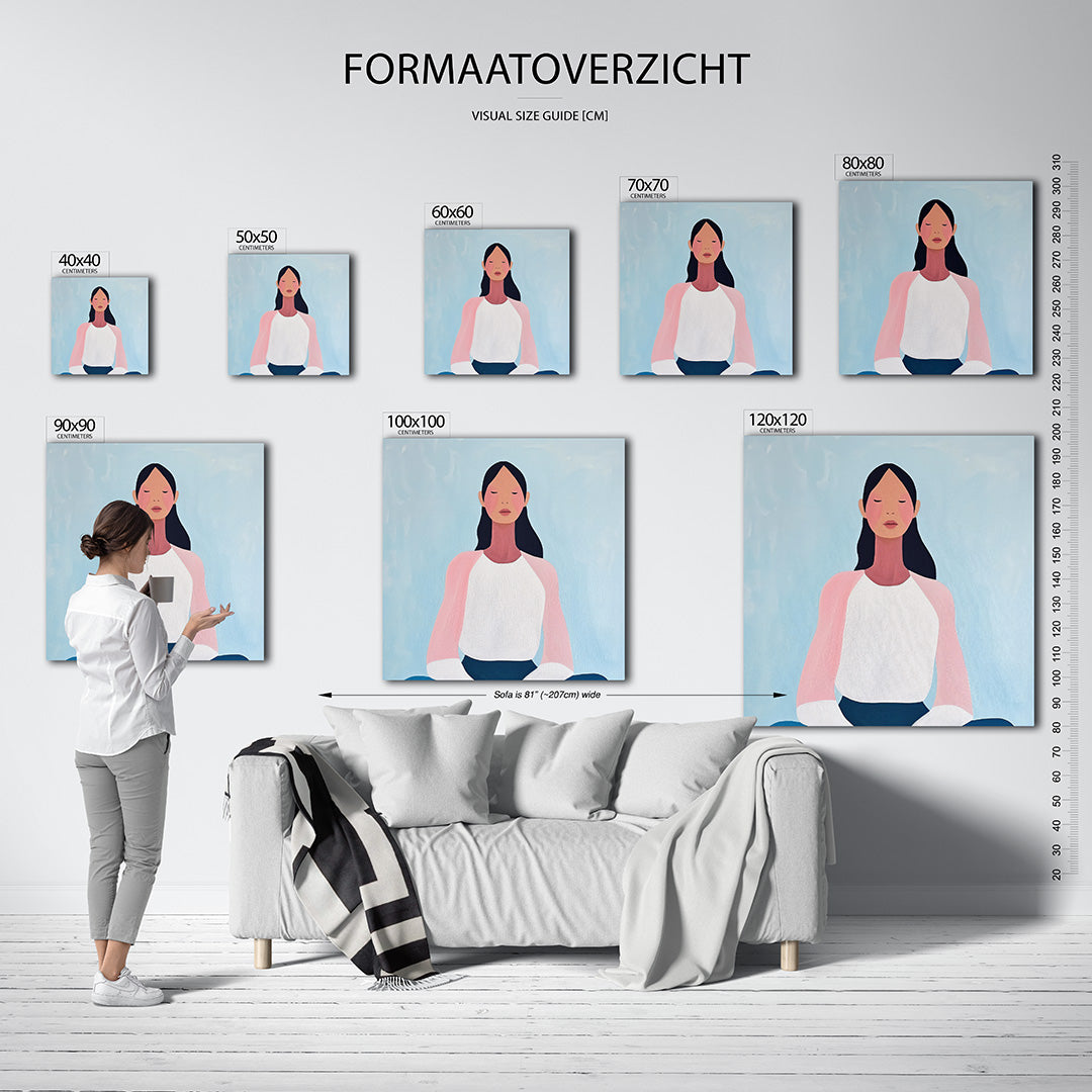 Meditatieve vrouw kunstwerk – materiaalweergave – dit kunstwerk toont een vrouw in meditatie, met zachte kleuren en een