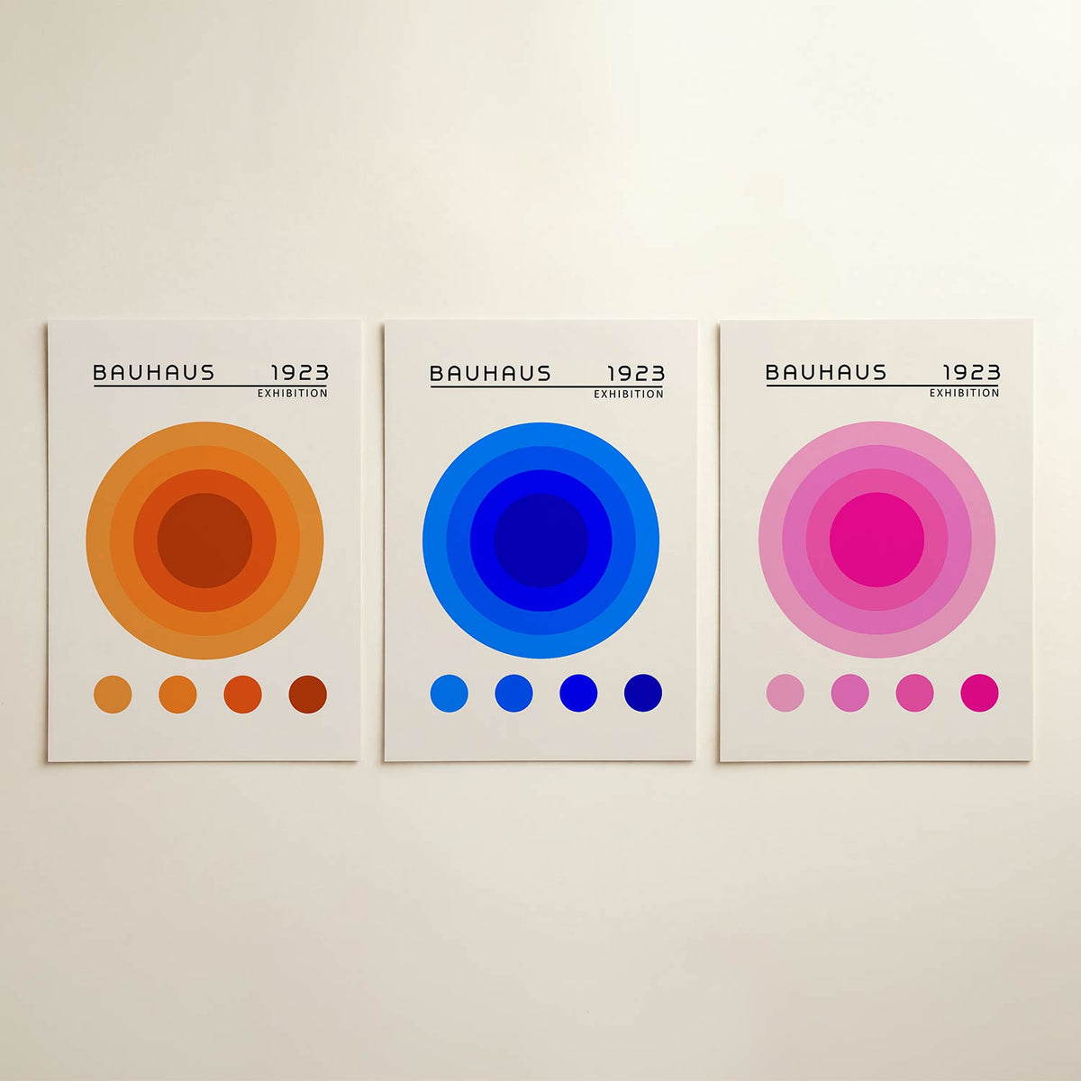 Cirkelharmonie posterset – detailweergave – deze posterset in drie delen toont een reeks concentrische cirkels in warme