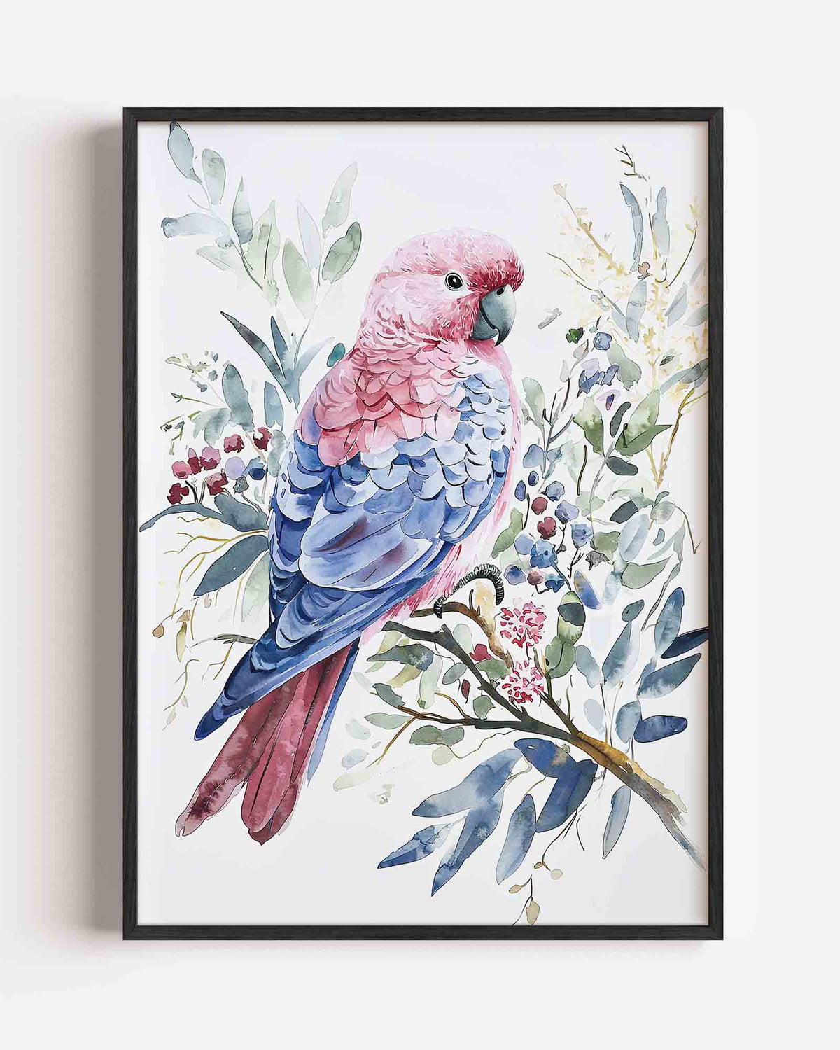 Papegaai en bladeren – dieren portret poster als wanddecoratie