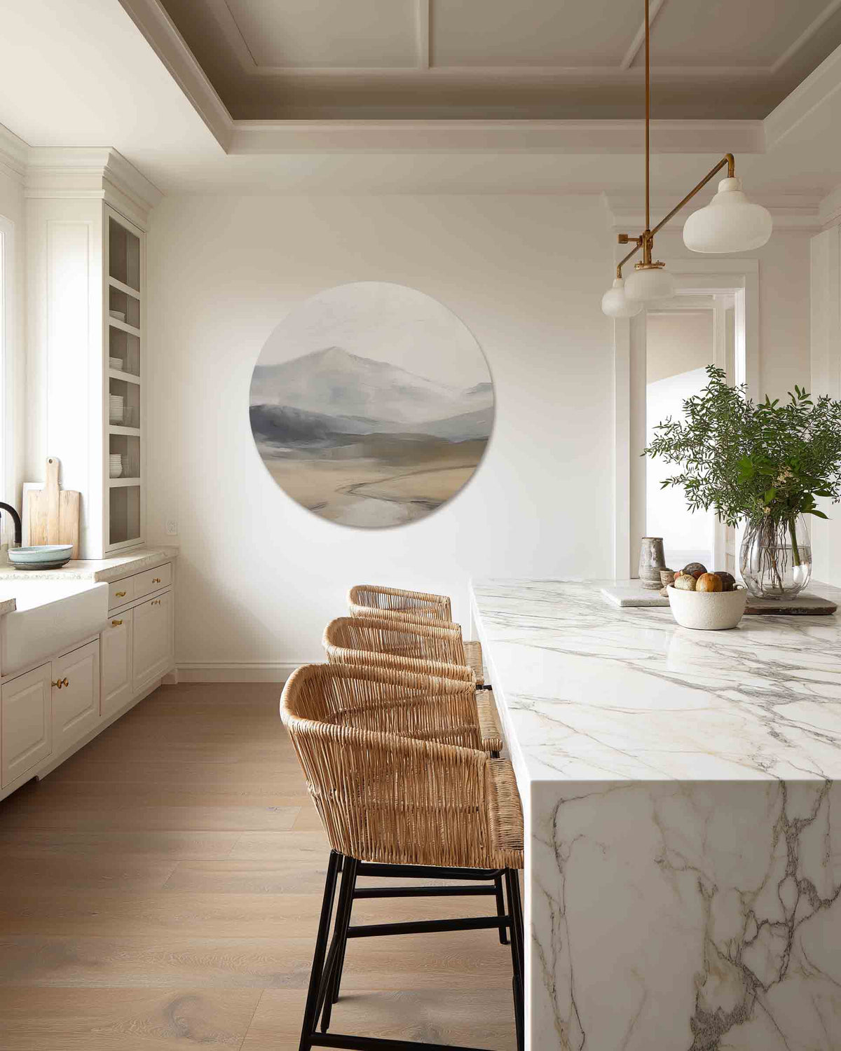 Berglandschap – abstracte muurcirkel als ronde wanddecoratie