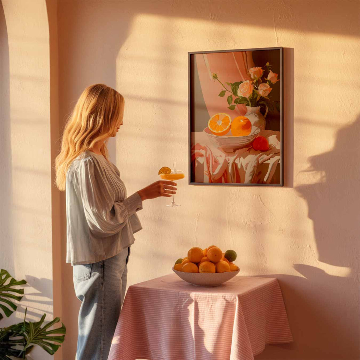 Romantische Rozen en Sinaasappels – keuken poster als sfeervolle staande wanddecoratie