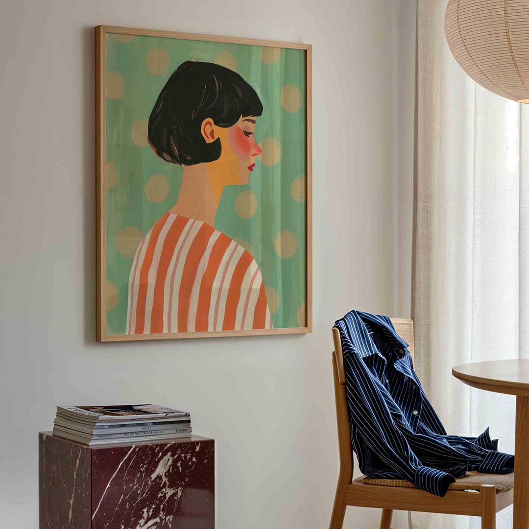Portret met gestreepte kleding – kleurrijke illustratie poster in staand formaat