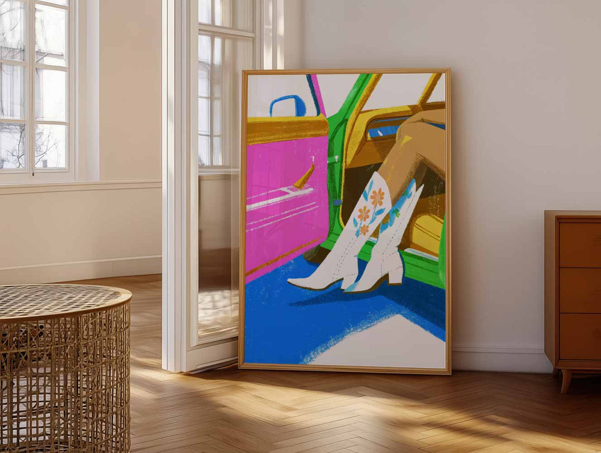 Trendy Retro Boots – vrolijke paasillustratie als portret poster