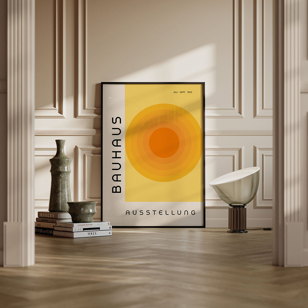 Cirkelvormen en tekst – moderne Bauhaus wandkunst als poster