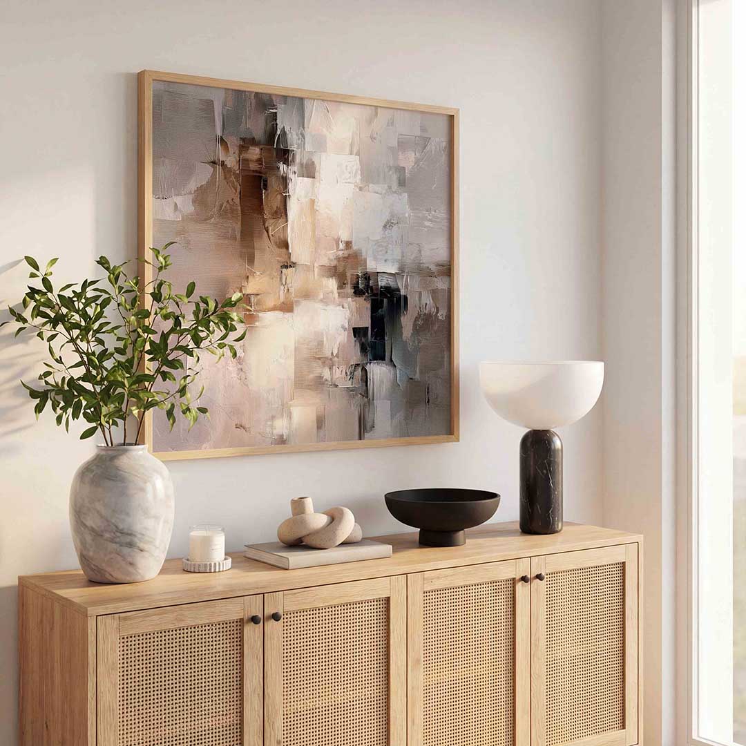 Abstracte beige en bruine – abstracte wandkunst als vierkante poster