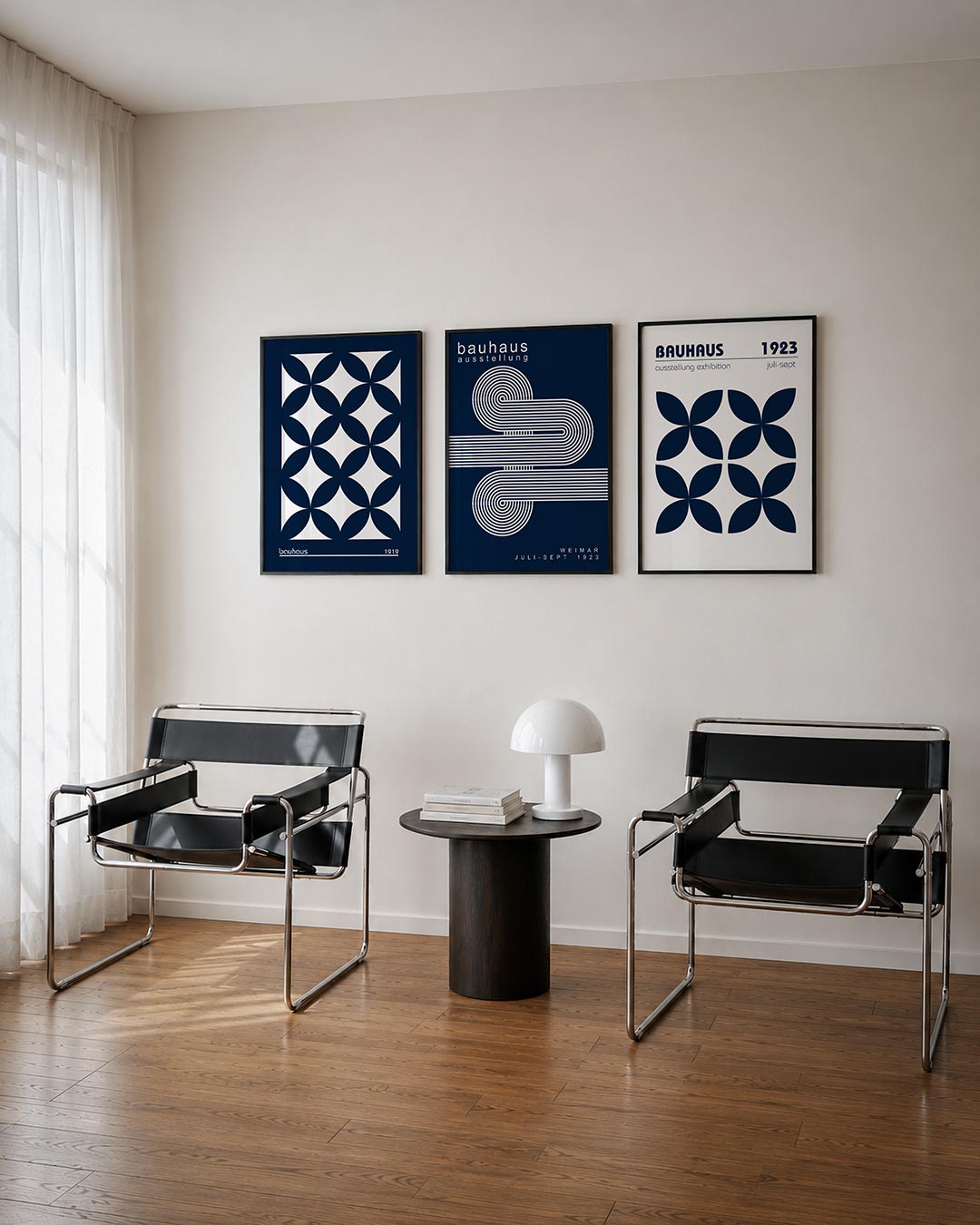 Cirkelritme en vormen driedelige posterset – deze posterset in drie delen toont een ritmisch patroon van overlappende cirkels