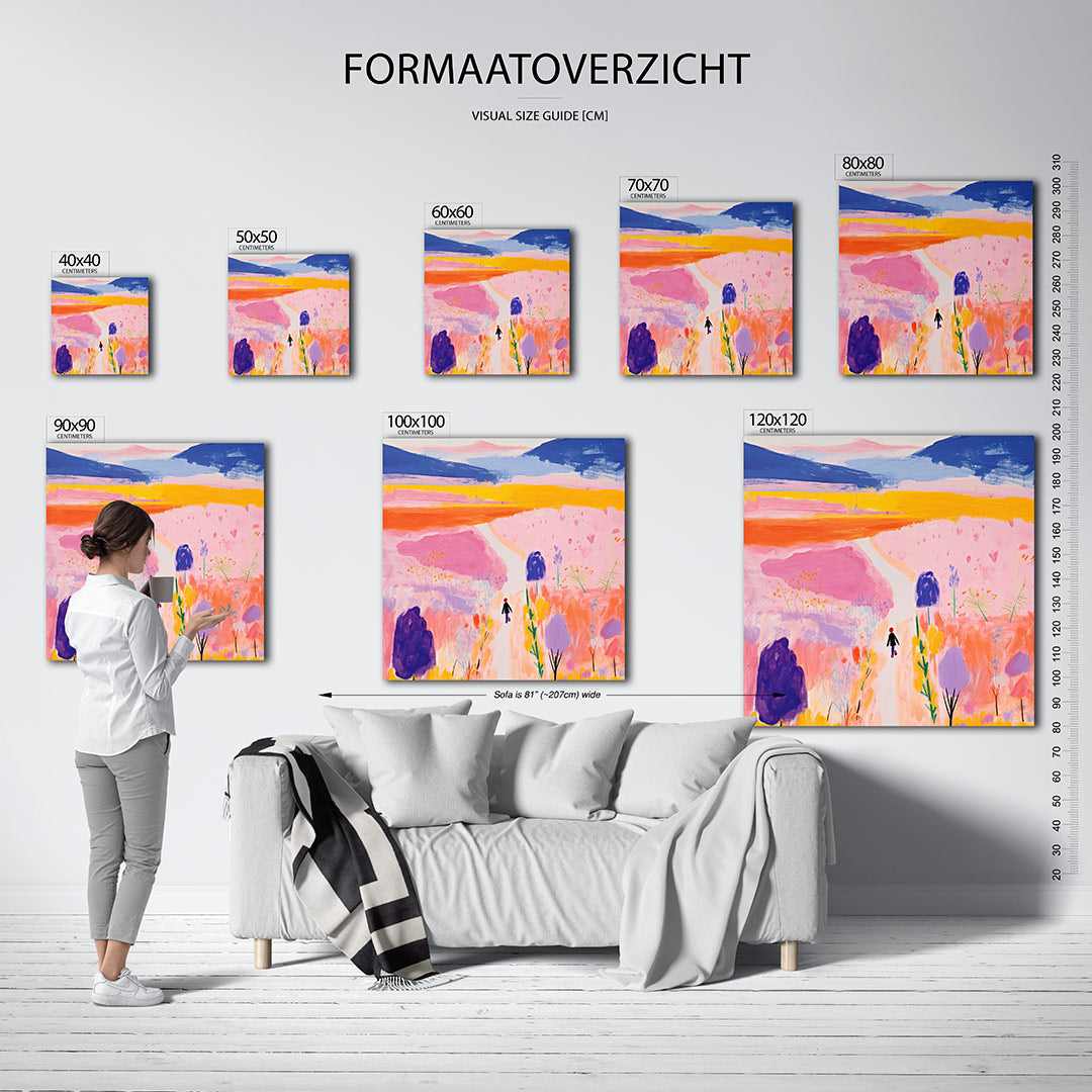 Kleurrijke landschap wandeling kunstwerk – sfeerbeeld – dit kunstwerk toont een levendig landschap met een pad dat door