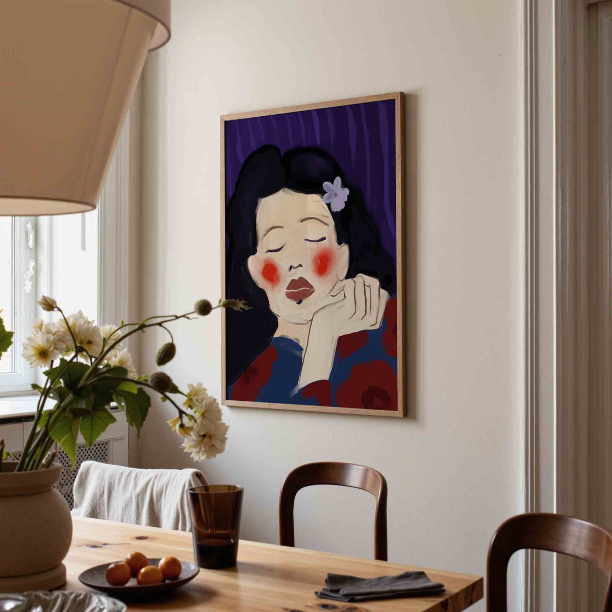 Slapende vrouw – eigentijdse illustratie poster in staand formaat