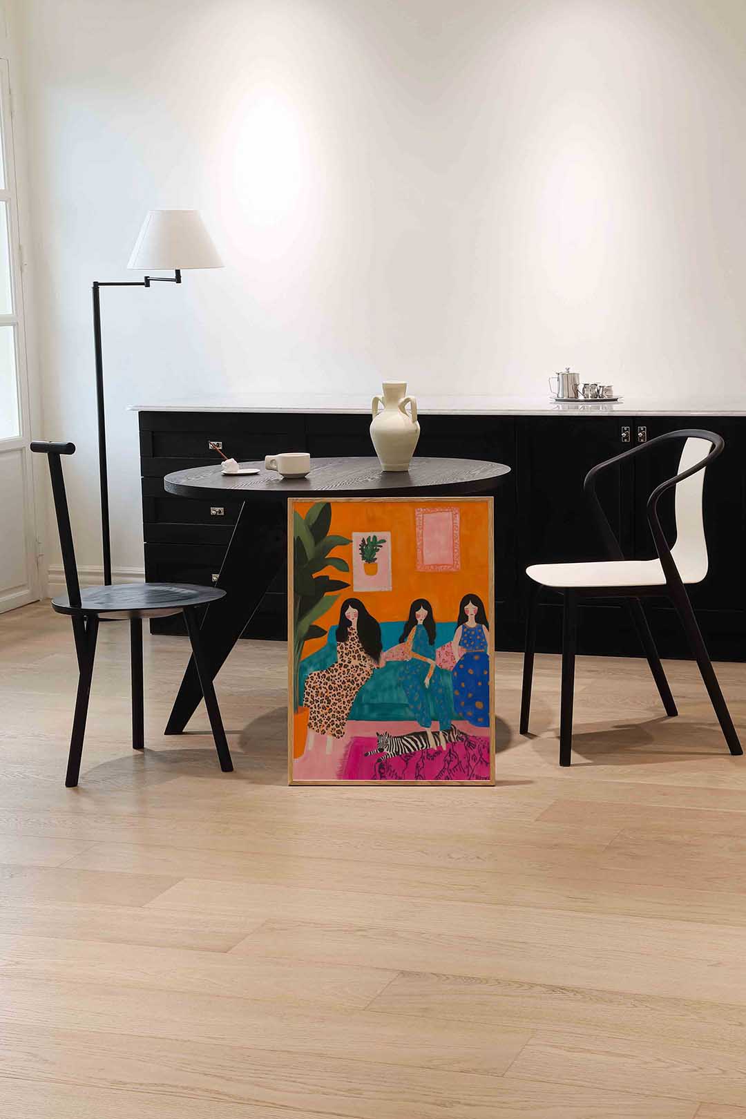 Drie vrouwen en plant – moderne wandkunst als portret poster