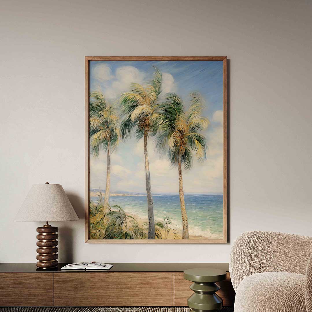 Palmbomen aan zee – tropische jungle poster in staand formaat