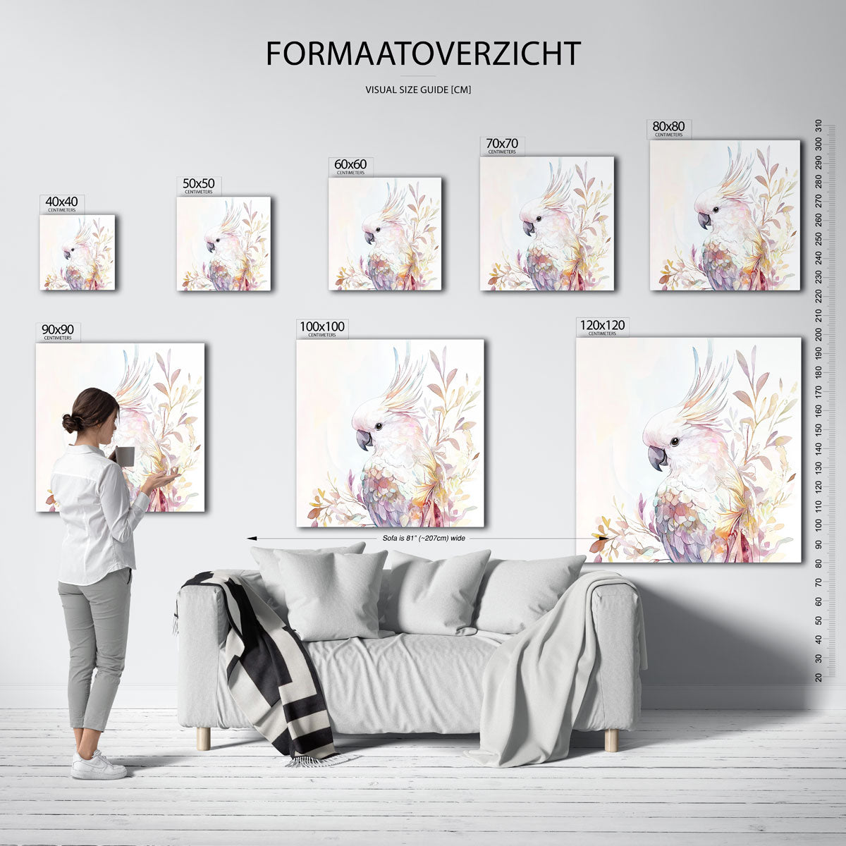 Witte kaketoe – vierkante muurposter met dierenthema