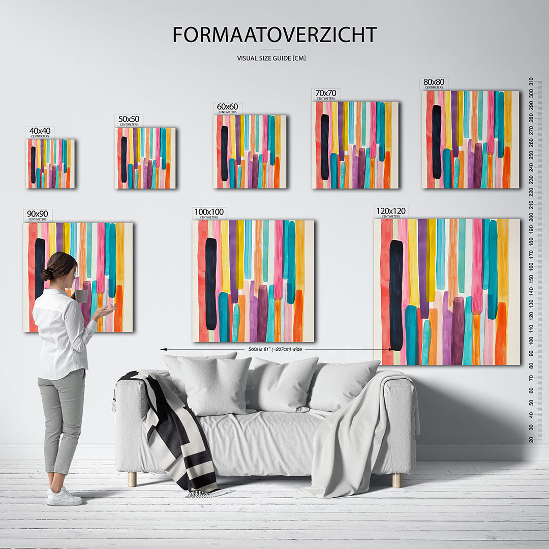 Kleurrijke verticale strepen kunstwerk – materiaalweergave – dit werk toont een compositie van verticale strepen in diverse
