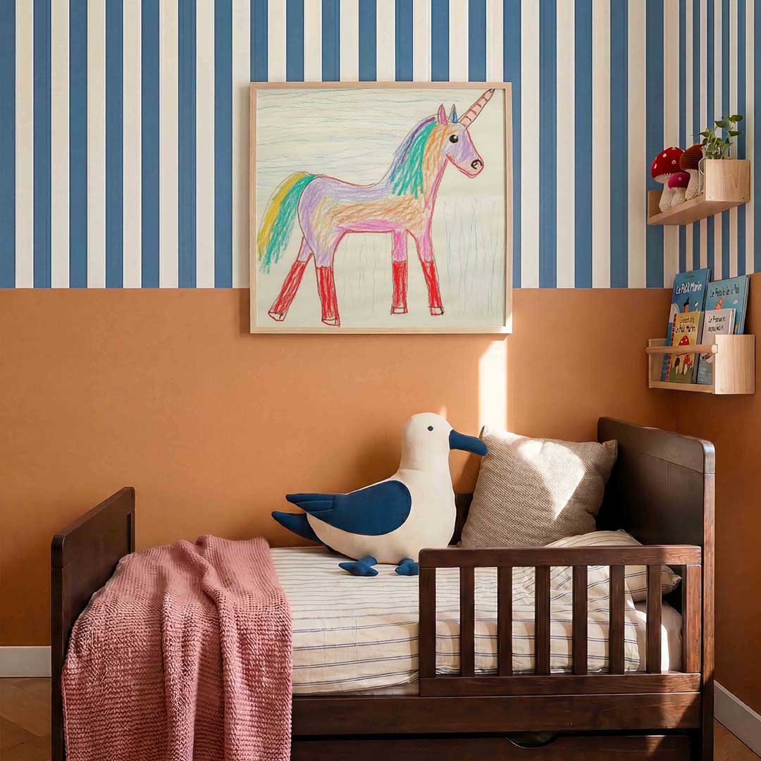 Eenhoorn in regenboogkleuren – kids poster in vierkant formaat