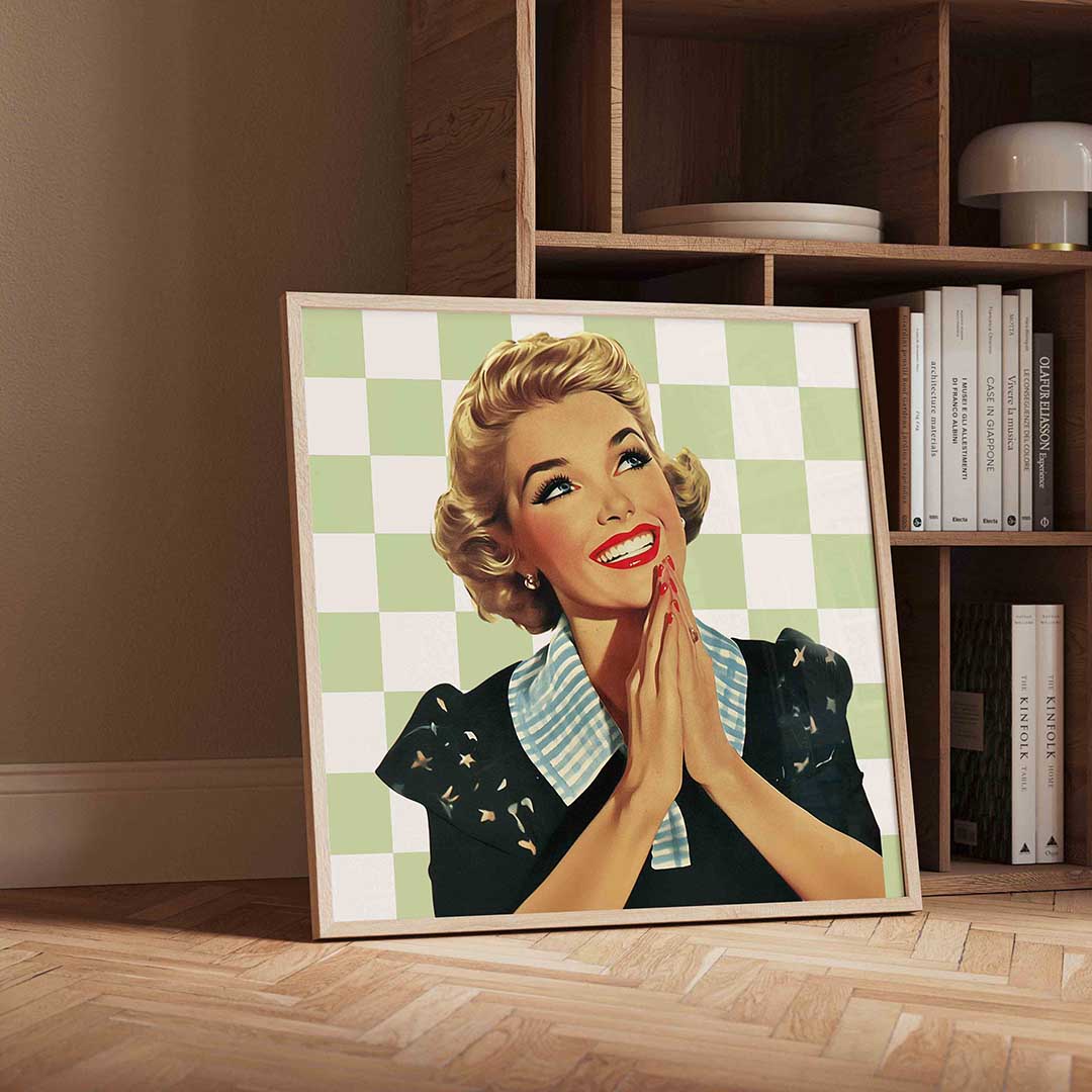 Lachende vrouw – vierkante Pop Art wanddecoratie van WallArtistic
